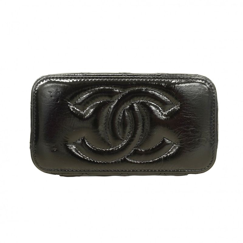 Chanel Vanity Bag Matelasse Shiny Lambskin Black Chien Pan Gold Hardware Women's