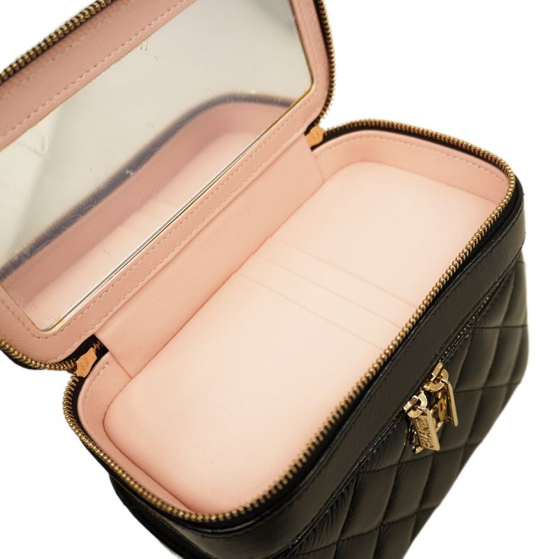 Chanel Vanity Bag Matelasse Shiny Lambskin Black Chien Pan Gold Hardware Women's