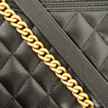 Chanel Shoulder Wallet Boy Chanel Caviar Skin Black Gold Hardware Women's