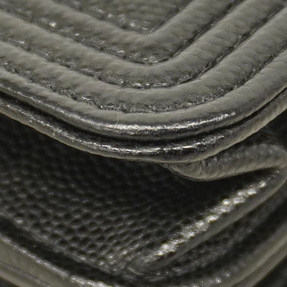 Chanel Shoulder Wallet Boy Chanel Caviar Skin Black Gold Hardware Women's