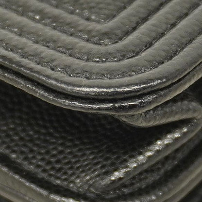 Chanel Shoulder Wallet Boy Chanel Caviar Skin Black Gold Hardware Women's