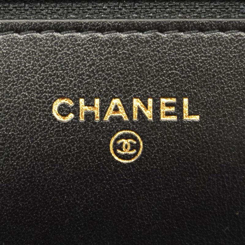 Chanel Shoulder Wallet Boy Chanel Caviar Skin Black Gold Hardware Women's