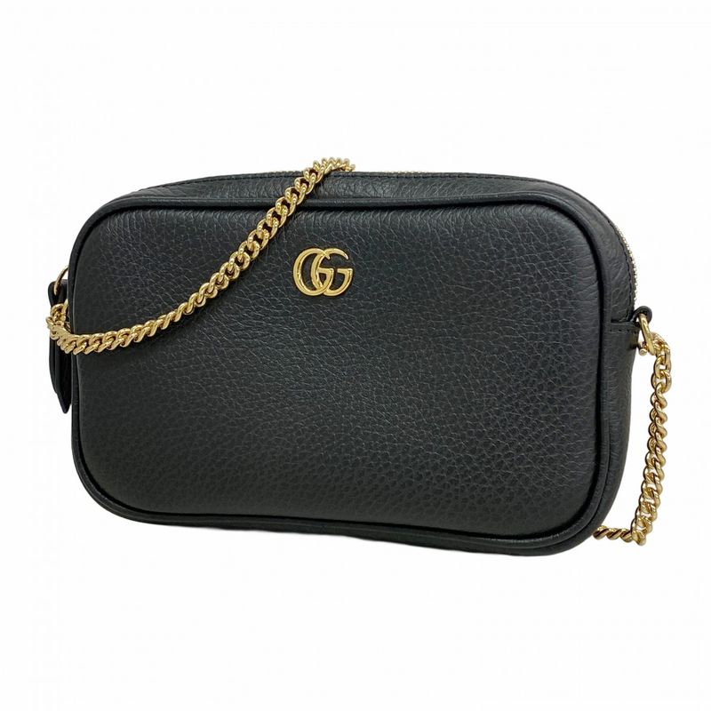 Gucci Shoulder Bag Ggmarmont 772759 Leather Black Gold Hardware Women's