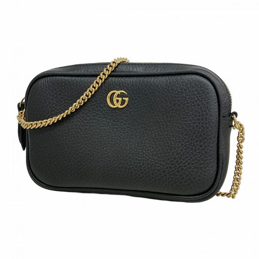 Gucci Shoulder Bag Ggmarmont 772759 Leather Black Gold Hardware Women's