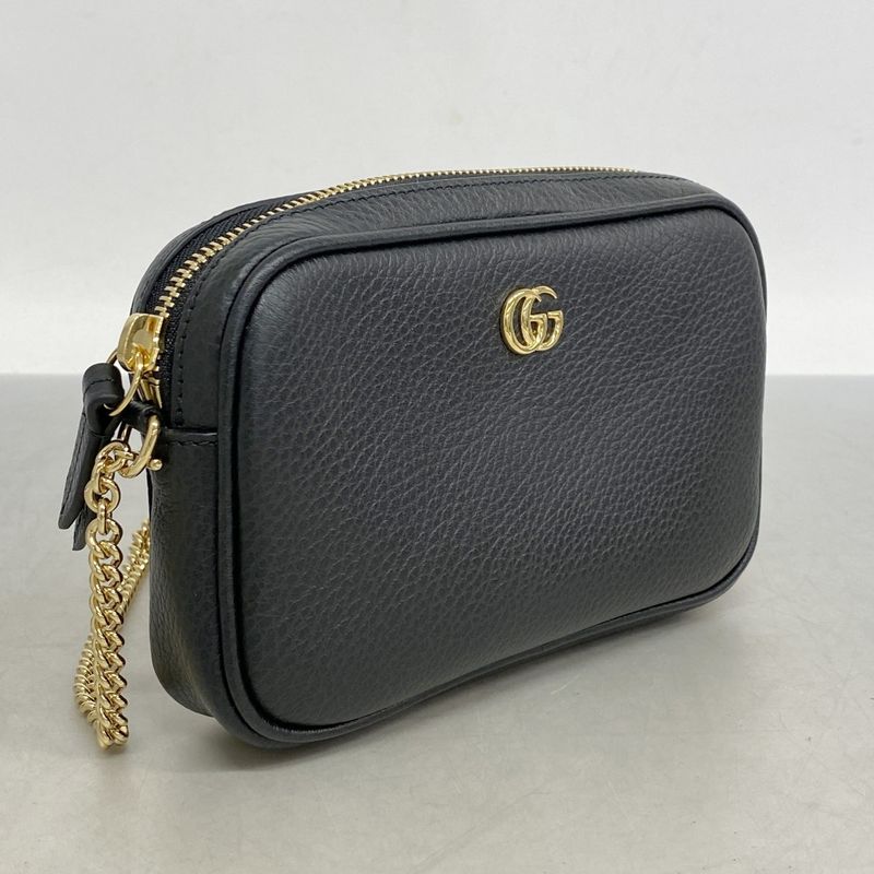 Gucci Shoulder Bag Ggmarmont 772759 Leather Black Gold Hardware Women's