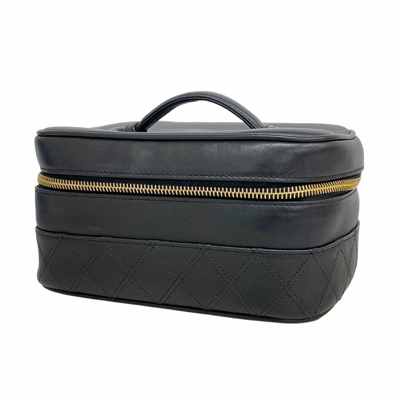 Chanel Vanity Bag Bicolore Leather Black Gold Hardware Women's