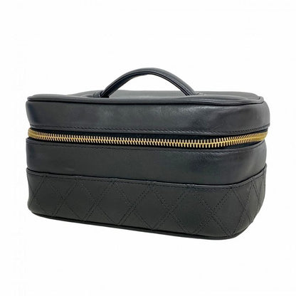 Chanel Vanity Bag Bicolore Leather Black Gold Hardware Women's
