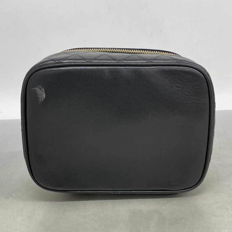 Chanel Vanity Bag Bicolore Leather Black Gold Hardware Women's
