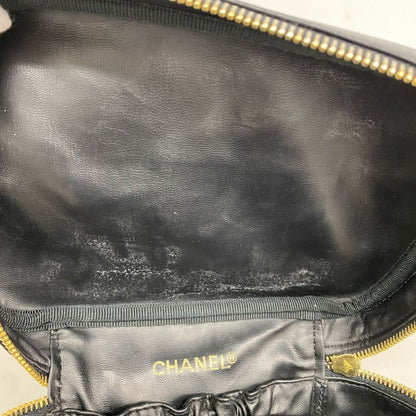 Chanel Vanity Bag Bicolore Leather Black Gold Hardware Women's