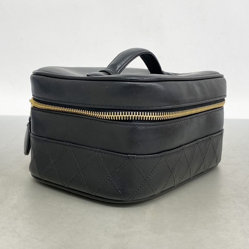 Chanel Vanity Bag Bicolore Leather Black Gold Hardware Women's