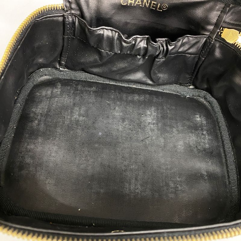 Chanel Vanity Bag Bicolore Leather Black Gold Hardware Women's