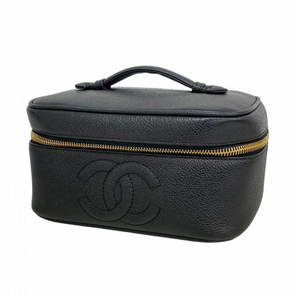 Chanel Vanity Bag Caviar Skin Black Gold Hardware Women's