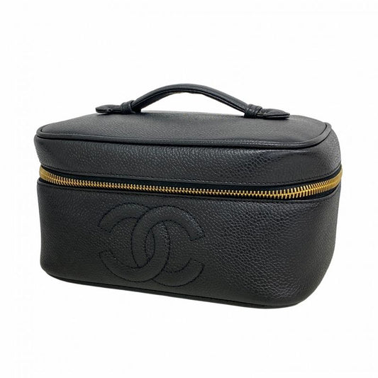 Chanel Vanity Bag Caviar Skin Black Gold Hardware Women's