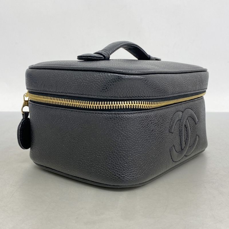 Chanel Vanity Bag Caviar Skin Black Gold Hardware Women's