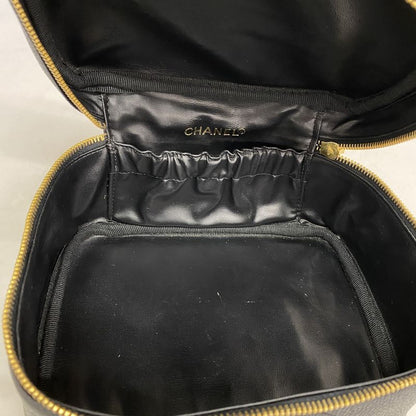 Chanel Vanity Bag Caviar Skin Black Gold Hardware Women's