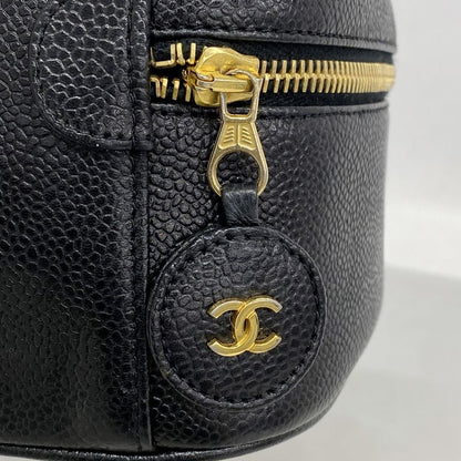 Chanel Vanity Bag Caviar Skin Black Gold Hardware Women's