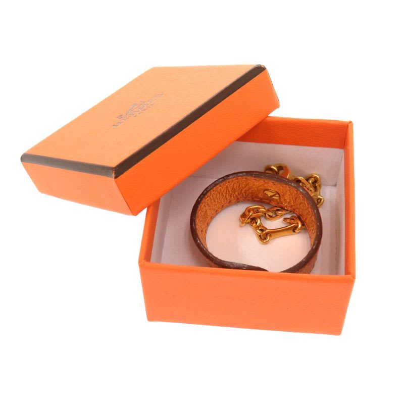 Hermes Glove Holder Leather Orange Gold Hardware H Stamp Bag Charm 0966