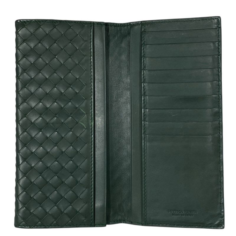 Bottega Veneta Intrecciato Bifold Long Wallet Billfold Leather Green