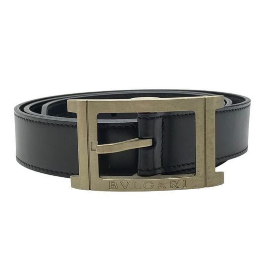 Bvlgari Retangolo Belt Silver Buckle Logo Leather Black Bvlgari Men's Used High
