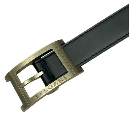 Bvlgari Retangolo Belt Silver Buckle Logo Leather Black Bvlgari Men's Used High
