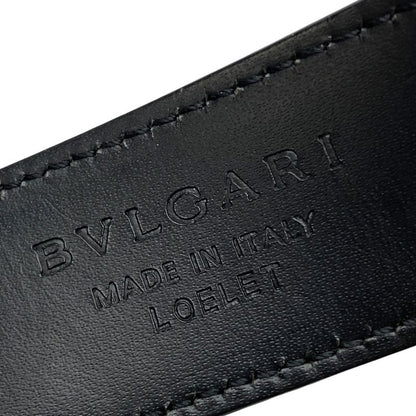 Bvlgari Retangolo Belt Silver Buckle Logo Leather Black Bvlgari Men's Used High