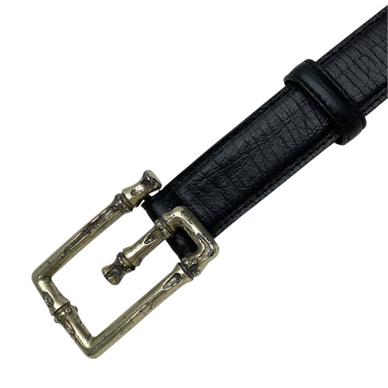 Gucci Bamboo G Logo Buckle Belt Silver Metal Leather Black 114637 Gucci Men's