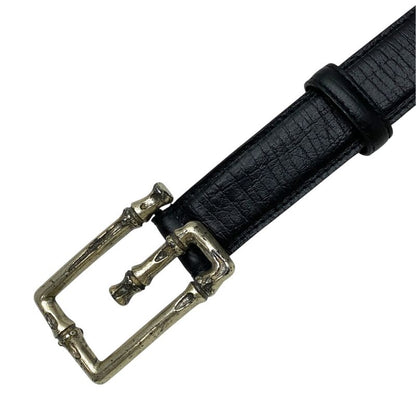 Gucci Bamboo G Logo Buckle Belt Silver Metal Leather Black 114637 Gucci Men's