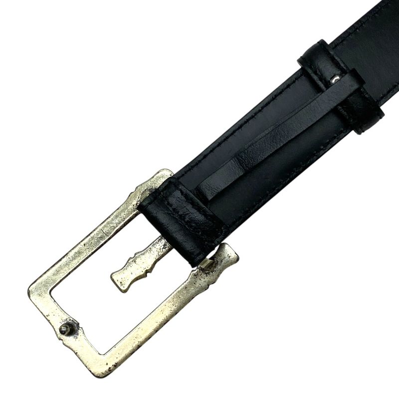 Gucci Bamboo G Logo Buckle Belt Silver Metal Leather Black 114637 Gucci Men's