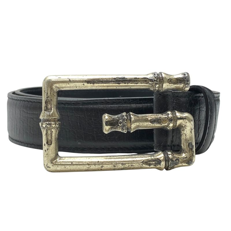 Gucci Bamboo G Logo Buckle Belt Silver Metal Leather Black 114637 Gucci Men's