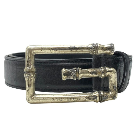Gucci Bamboo G Logo Buckle Belt Silver Metal Leather Black 114637 Gucci Men's