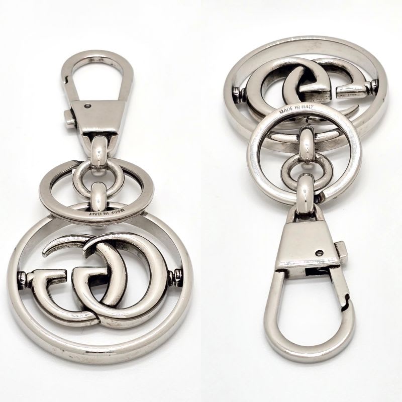 Gucci Double G Key Chain Holder Silver Tone Metal Total Length 10.25 cm