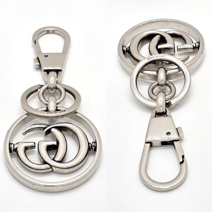 Gucci Double G Key Chain Holder Silver Tone Metal Total Length 10.25 cm