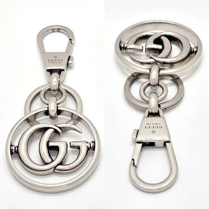 Gucci Double G Key Chain Holder Silver Tone Metal Total Length 10.25 cm
