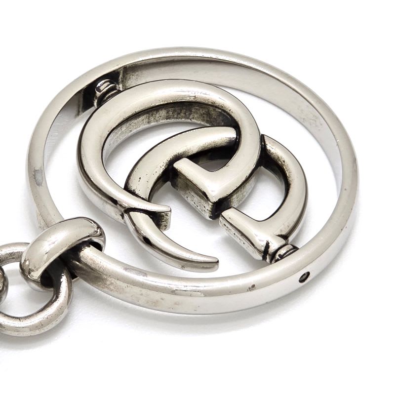 Gucci Double G Key Chain Holder Silver Tone Metal Total Length 10.25 cm