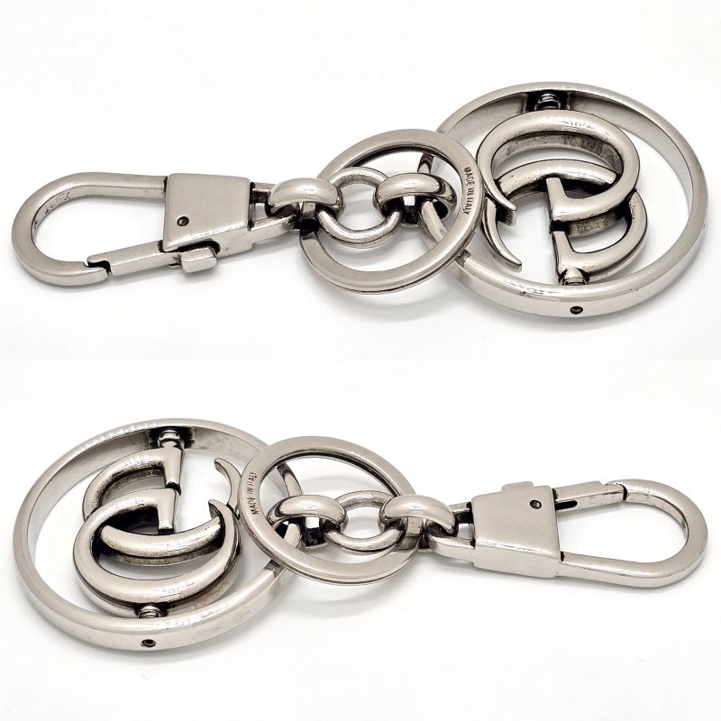 Gucci Double G Key Chain Holder Silver Tone Metal Total Length 10.25 cm
