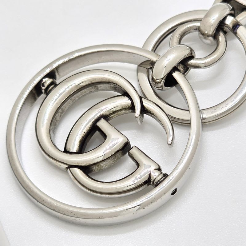 Gucci Double G Key Chain Holder Silver Tone Metal Total Length 10.25 cm