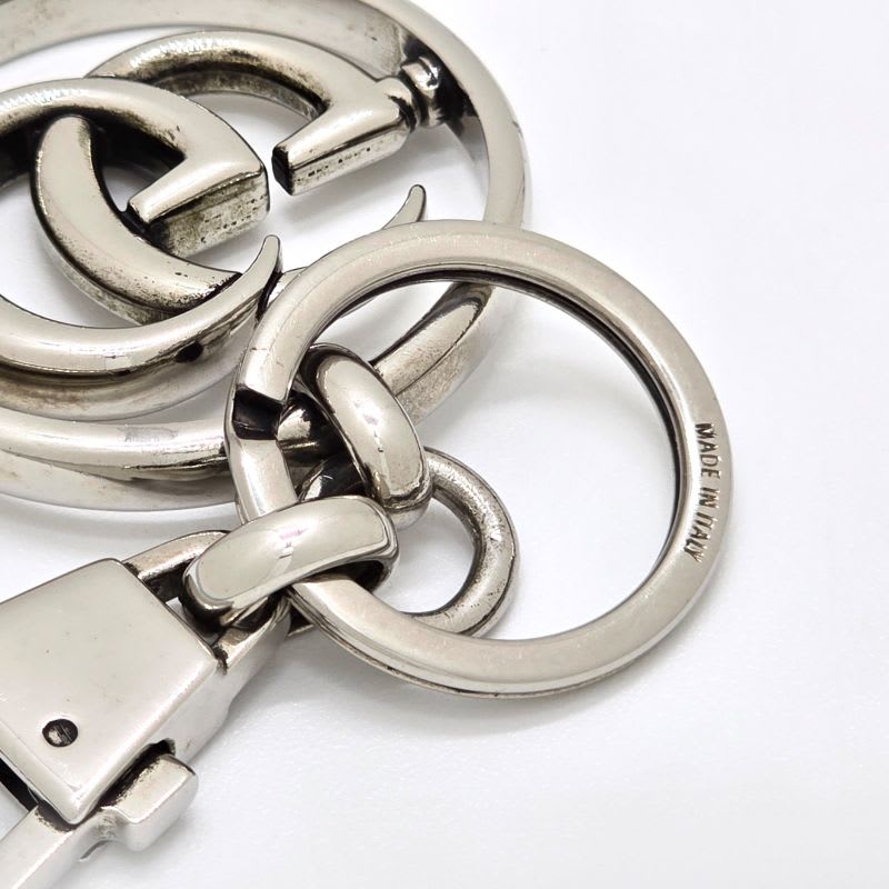 Gucci Double G Key Chain Holder Silver Tone Metal Total Length 10.25 cm