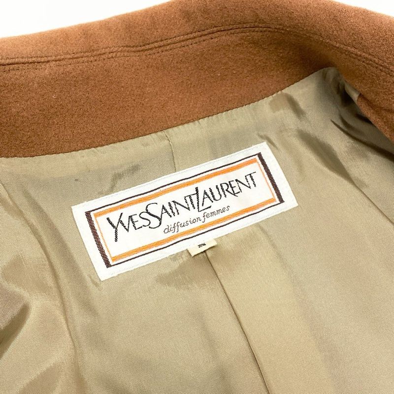 Saint Laurent Yves YSL Gold Button Wool Long Coat S Camel See Image Vintage