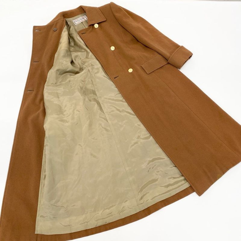 Saint Laurent Yves YSL Gold Button Wool Long Coat S Camel See Image Vintage