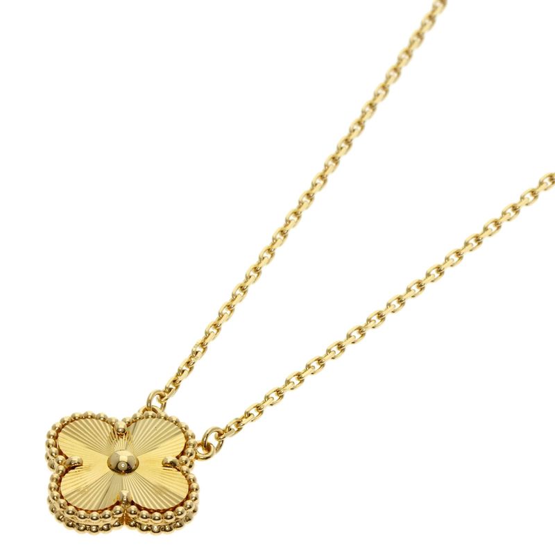 Van Cleef & Arpels Vintage Alhambra Guilloche Necklace 18K Yellow Gold Women's