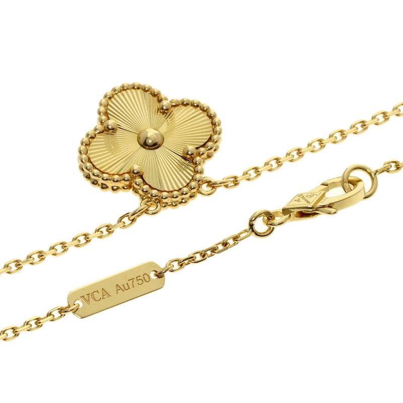 Van Cleef & Arpels Vintage Alhambra Guilloche Necklace 18K Yellow Gold Women's