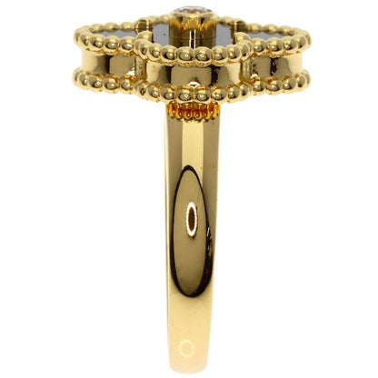 Van Cleef & Arpels Vintage Alhambra Onyx 1P Diamond Ring 18K Yellow Gold Women's