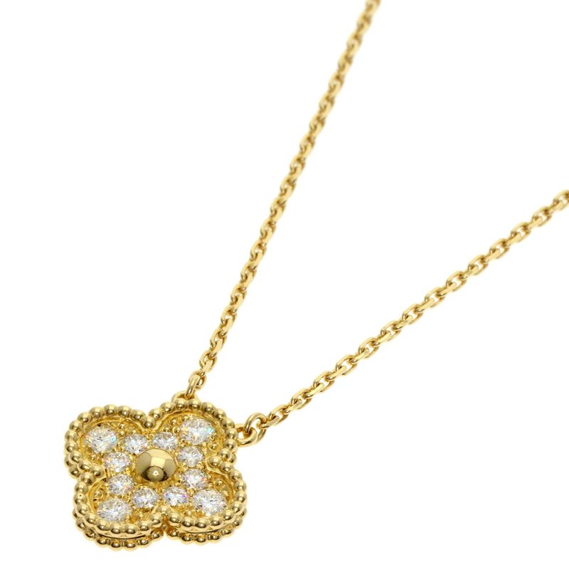 Van Cleef & Arpels Vintage Alhambra Diamond Necklace 18K Yellow Gold Women's