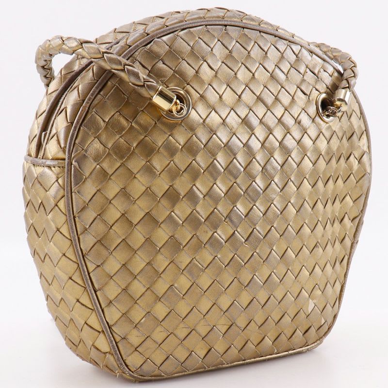 Bottega Veneta Intrecciato Calfskin Gold Shoulder Bag