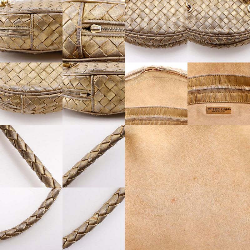 Bottega Veneta Intrecciato Calf Gold Women's Shoulder Bag