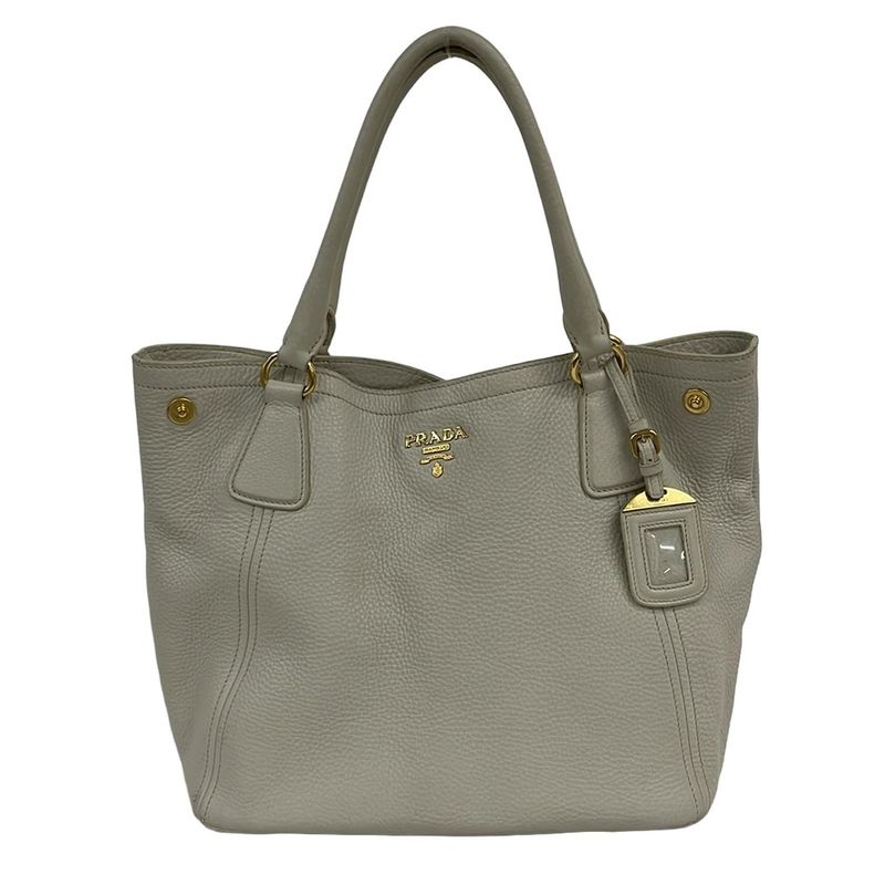 Prada Tote Bag - Ivory Leather Tag Leather