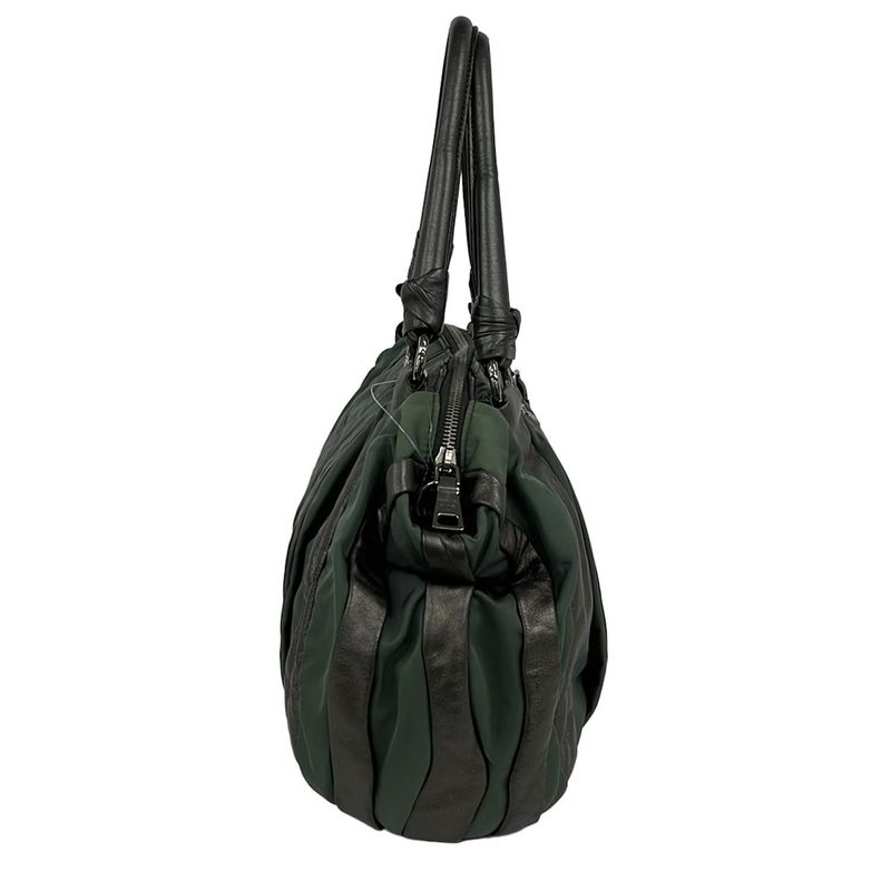 Prada Handbag - Dark Green X Dark Gray Leather Tag Leather