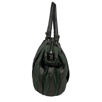 Prada Handbag - Dark Green X Dark Gray Leather Tag Leather