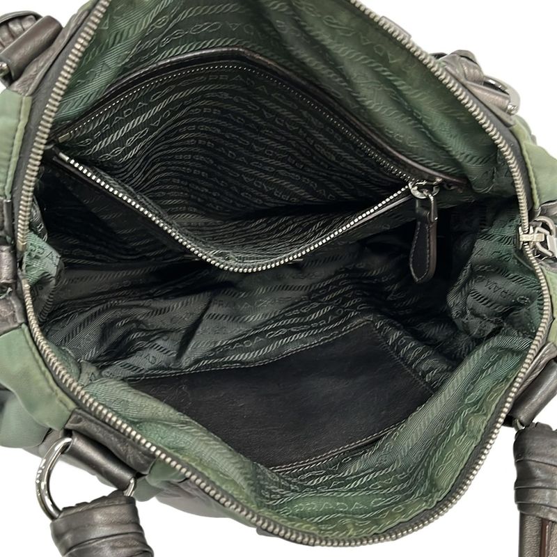 Prada Handbag - Dark Green X Dark Gray Leather Tag Leather