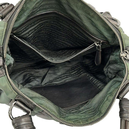 Prada Handbag - Dark Green X Dark Gray Leather Tag Leather
